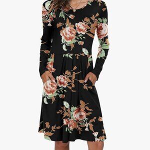 NWT Amazon Simier Fariry Size Large Casual Dress Floral Print Poly/Spandex